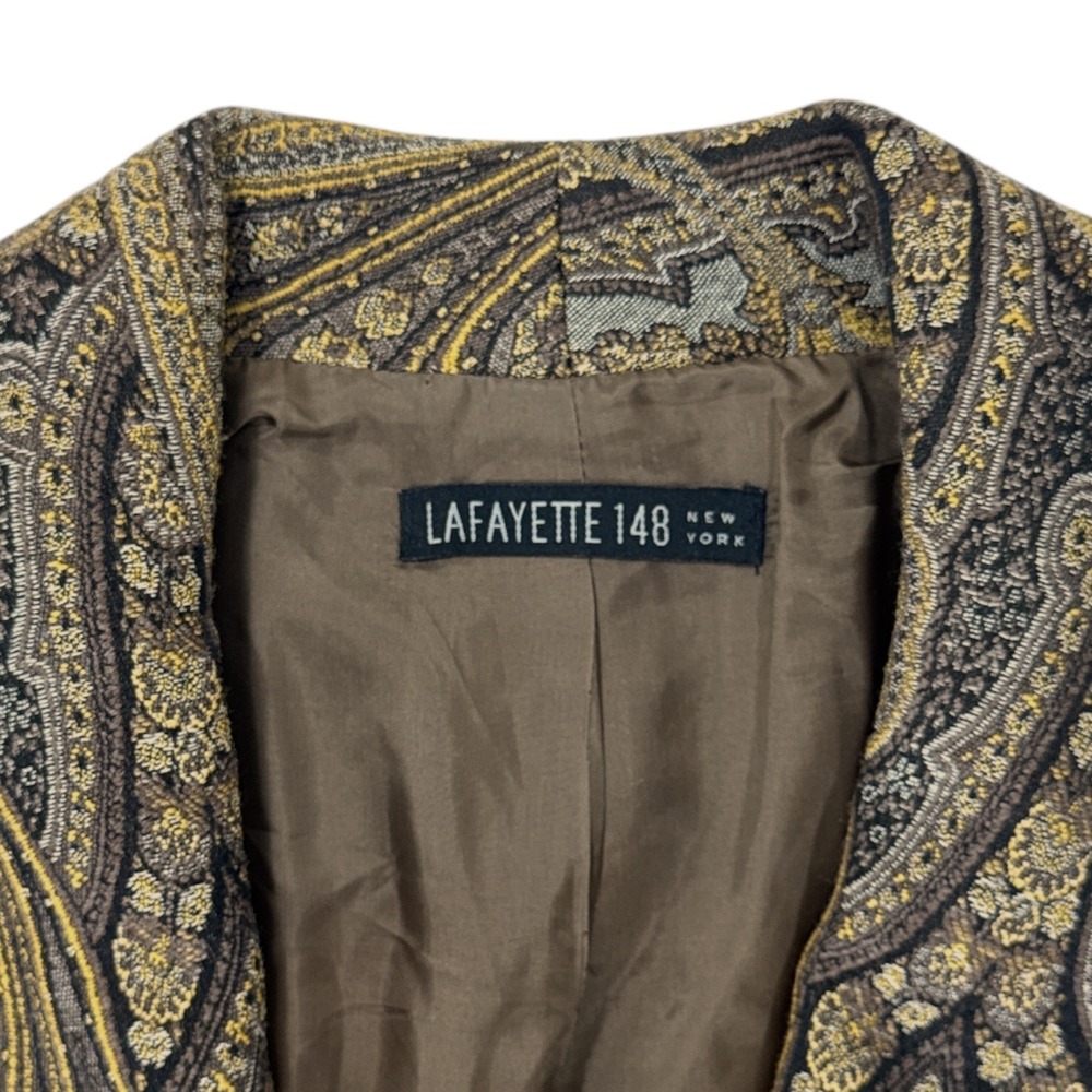 Lafayette 148 New York Paisley Tapestry Wrap Jacket Brown Gold Cashmere Wool 14 - Picture 3 of 11